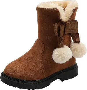 Fuzzy Lined Snow Booties For Toddler Baby Kids Girls Fleece Warm Boots With Side Zipper Winter Outdoor Slip On Shoes