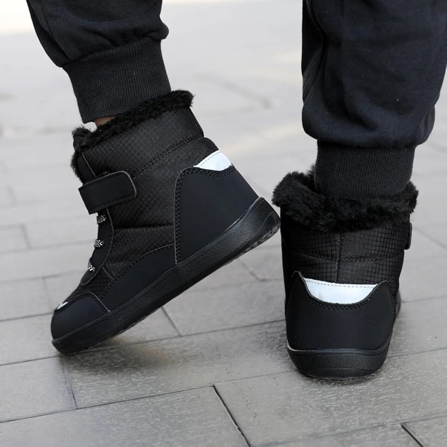 Fuzzy Snow Boots For Big Kids Open Toe Winter Shoes Outdoor Ski Non Slip Warm Booties Ankle Barefoot Flat Shoes