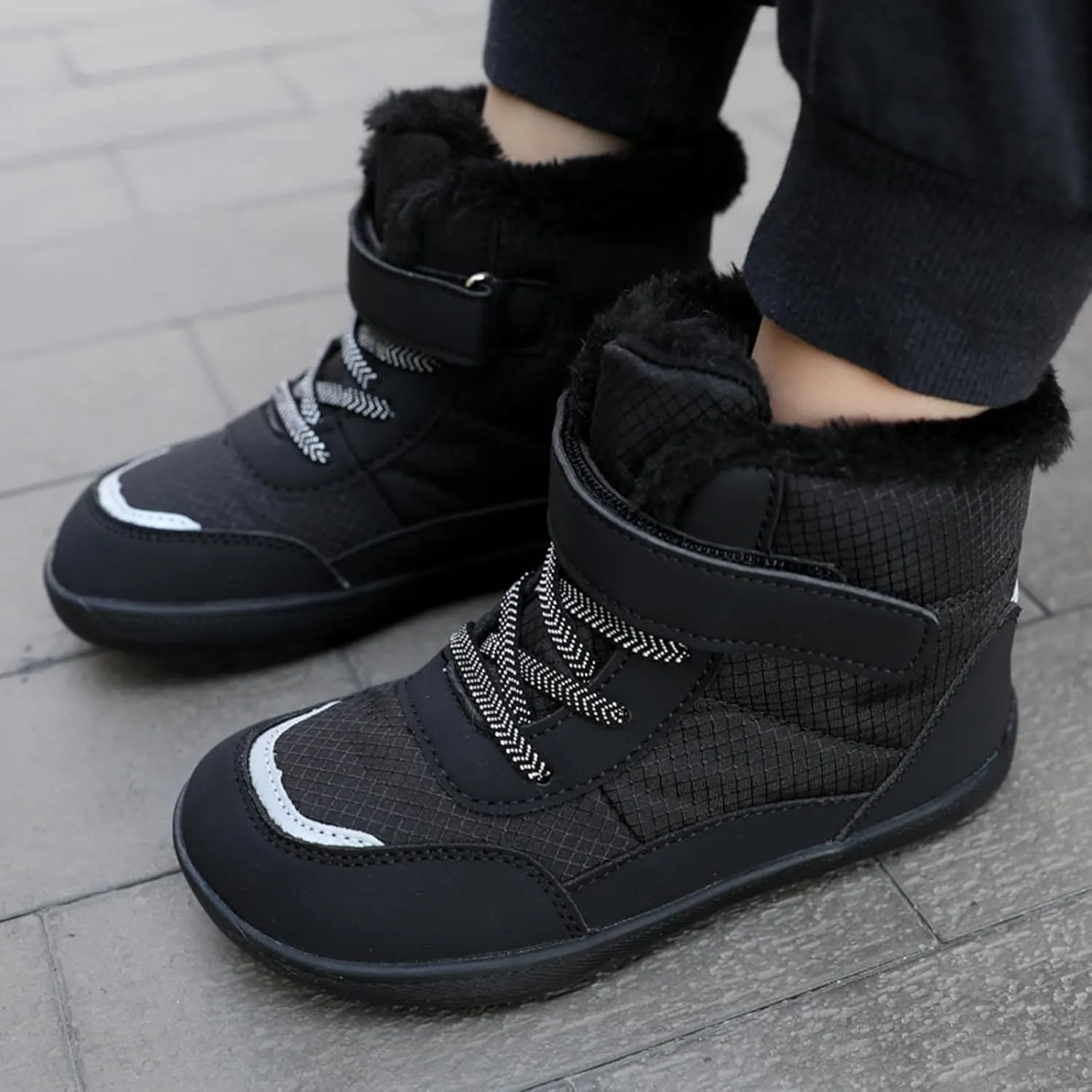 Fuzzy Snow Boots For Big Kids Open Toe Winter Shoes Outdoor Ski Non Slip Warm Booties Ankle Barefoot Flat Shoes