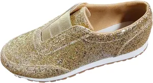 Gold Rhinestone Sneakers for Women - Fashion/Trendy Platform Heel Glitter Bling Sneakers - Women's Casual Walking, Running Shoes