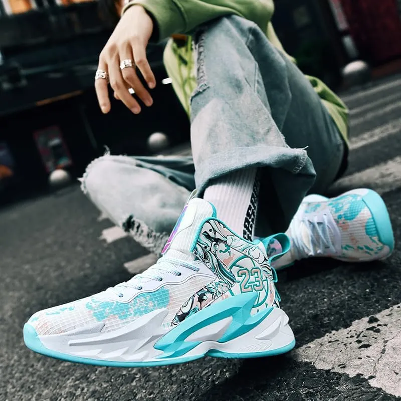 High-Top Boys Basketball Shoes Cushioned Sneakers with Breathable Support for Youth Sports Training