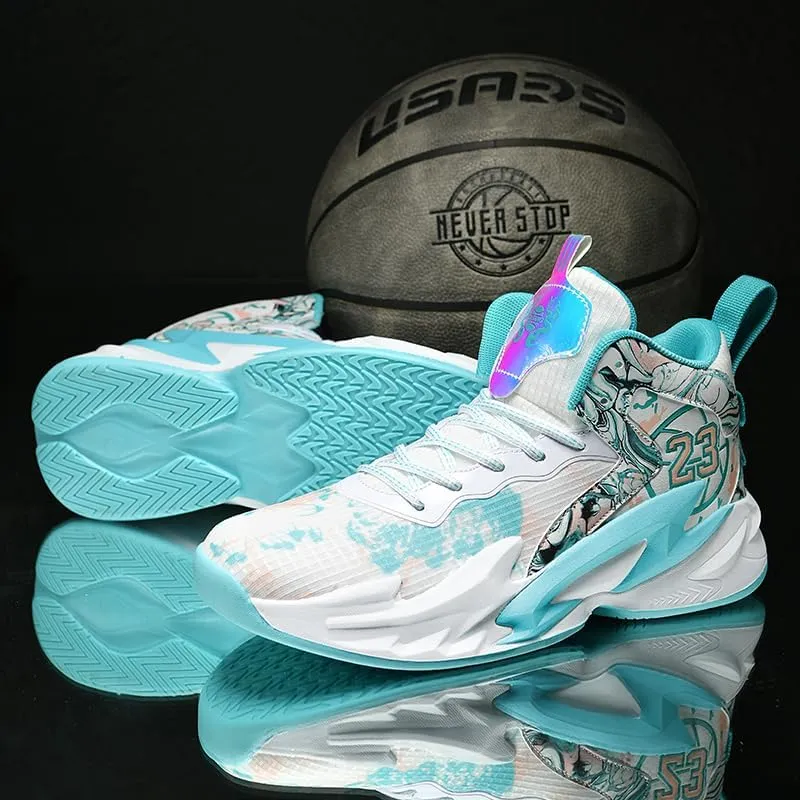 High-Top Boys Basketball Shoes Cushioned Sneakers with Breathable Support for Youth Sports Training