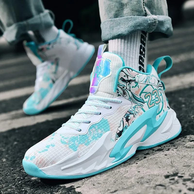 High-Top Boys Basketball Shoes Cushioned Sneakers with Breathable Support for Youth Sports Training