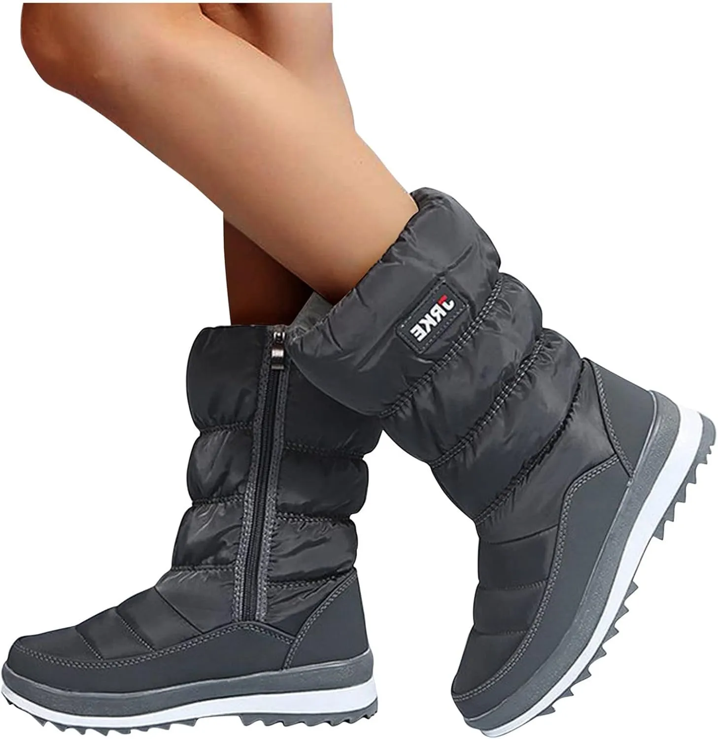 Hiking Boots Women Puffly Platform Snow Boots Plus Fleece Side Zipper Mid-Calf Cotton Non-Slip Booties