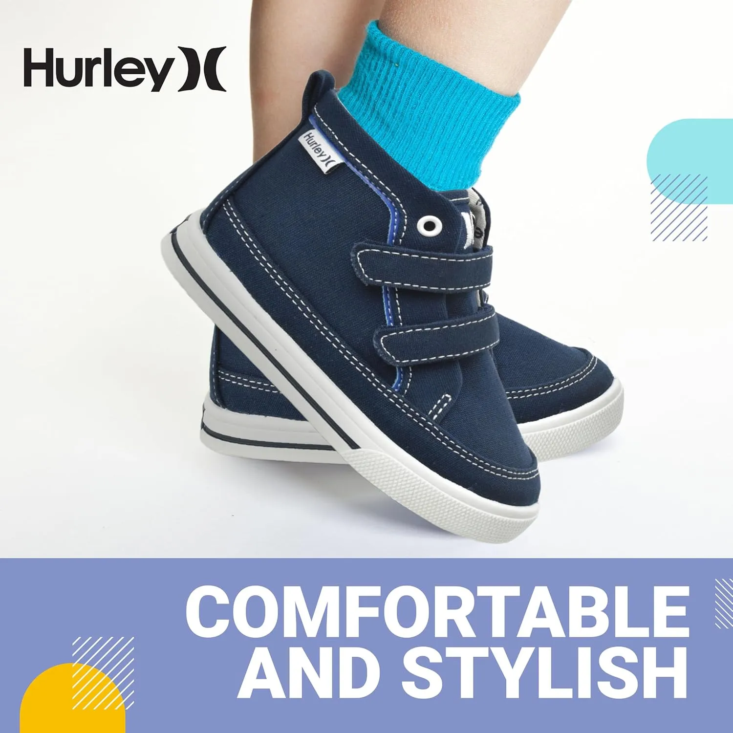 Hurley Kids Toddler and Little Kids Tedd Canvas Sneakers with Straps High Cut Skateboarding Shoes for Boys and Girls, Durable Shoes for School