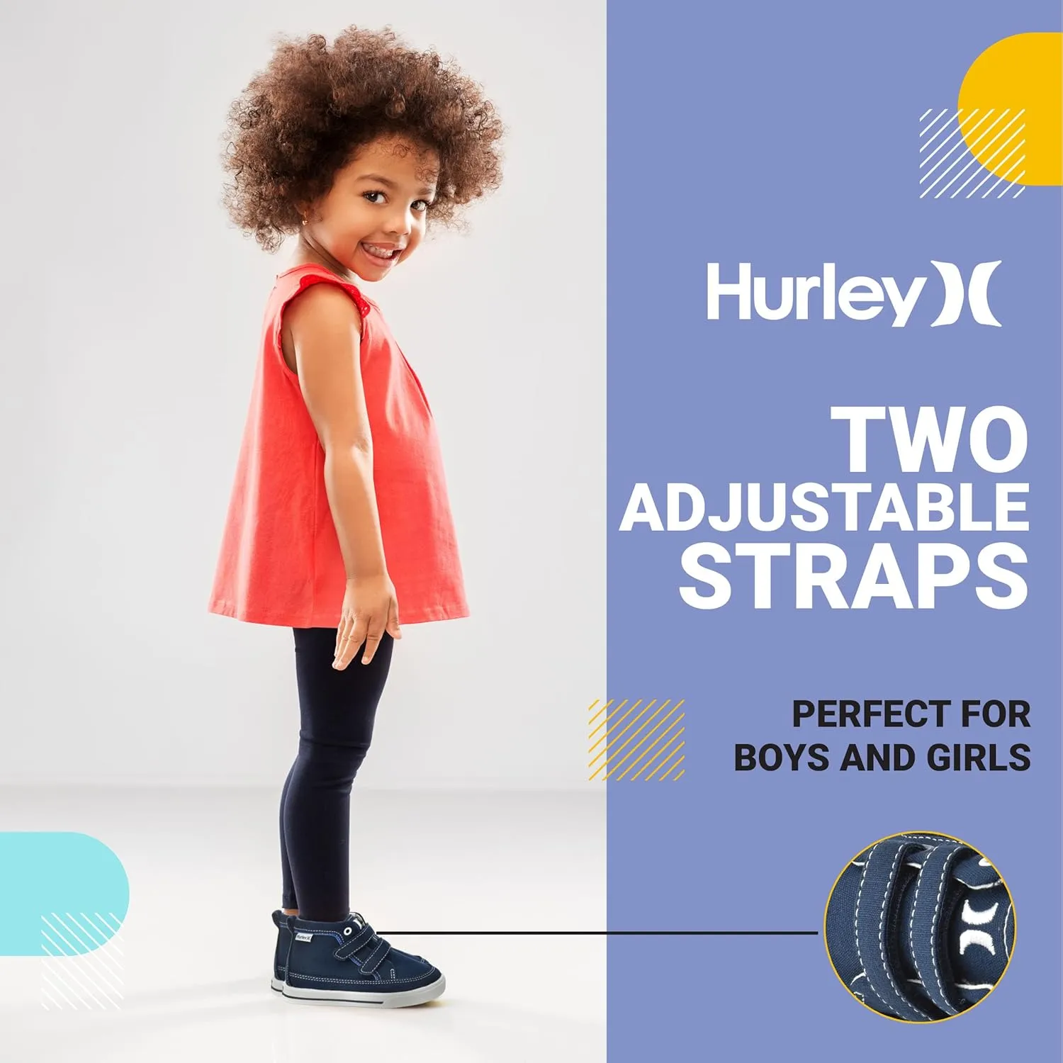 Hurley Kids Toddler and Little Kids Tedd Canvas Sneakers with Straps High Cut Skateboarding Shoes for Boys and Girls, Durable Shoes for School