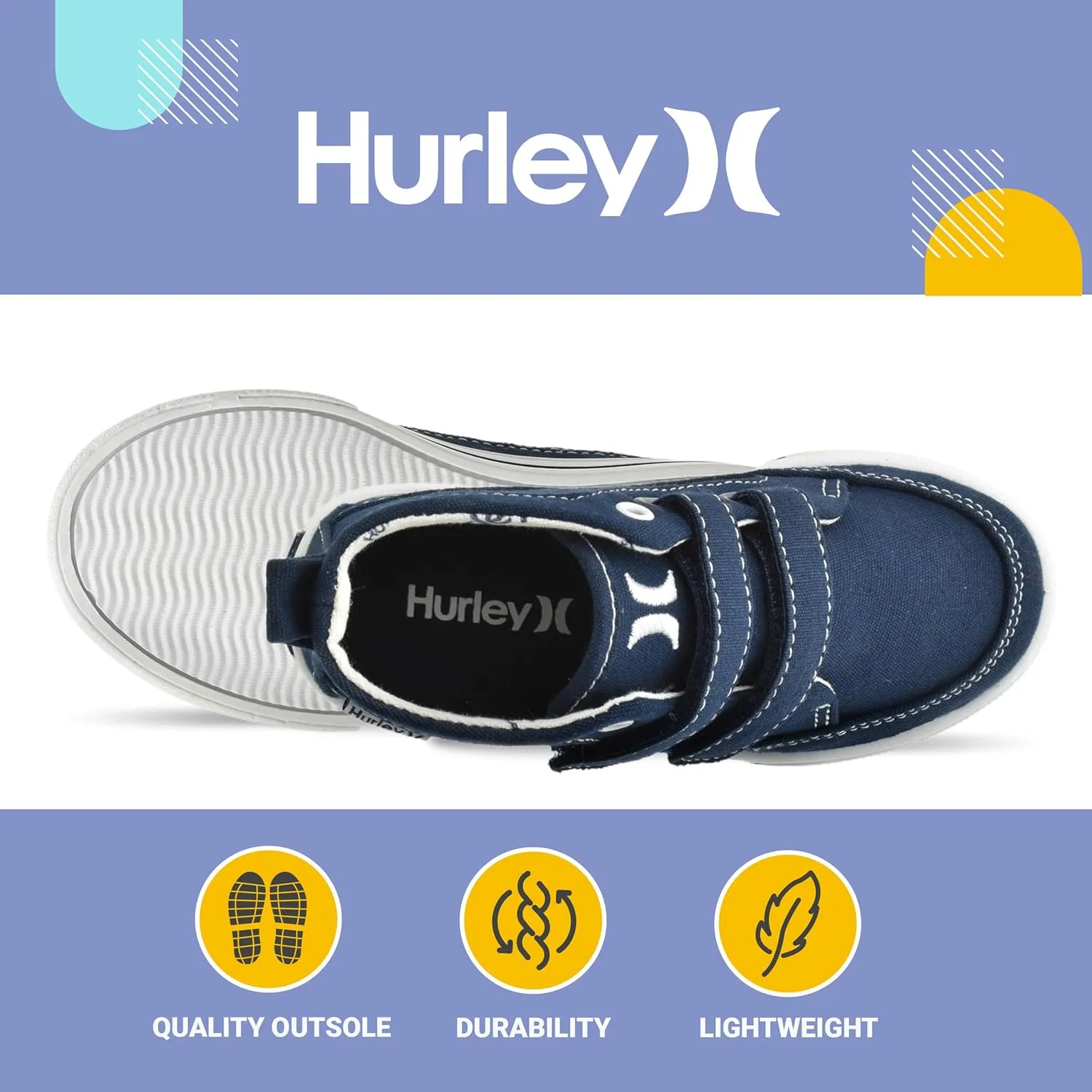 Hurley Kids Toddler and Little Kids Tedd Canvas Sneakers with Straps High Cut Skateboarding Shoes for Boys and Girls, Durable Shoes for School