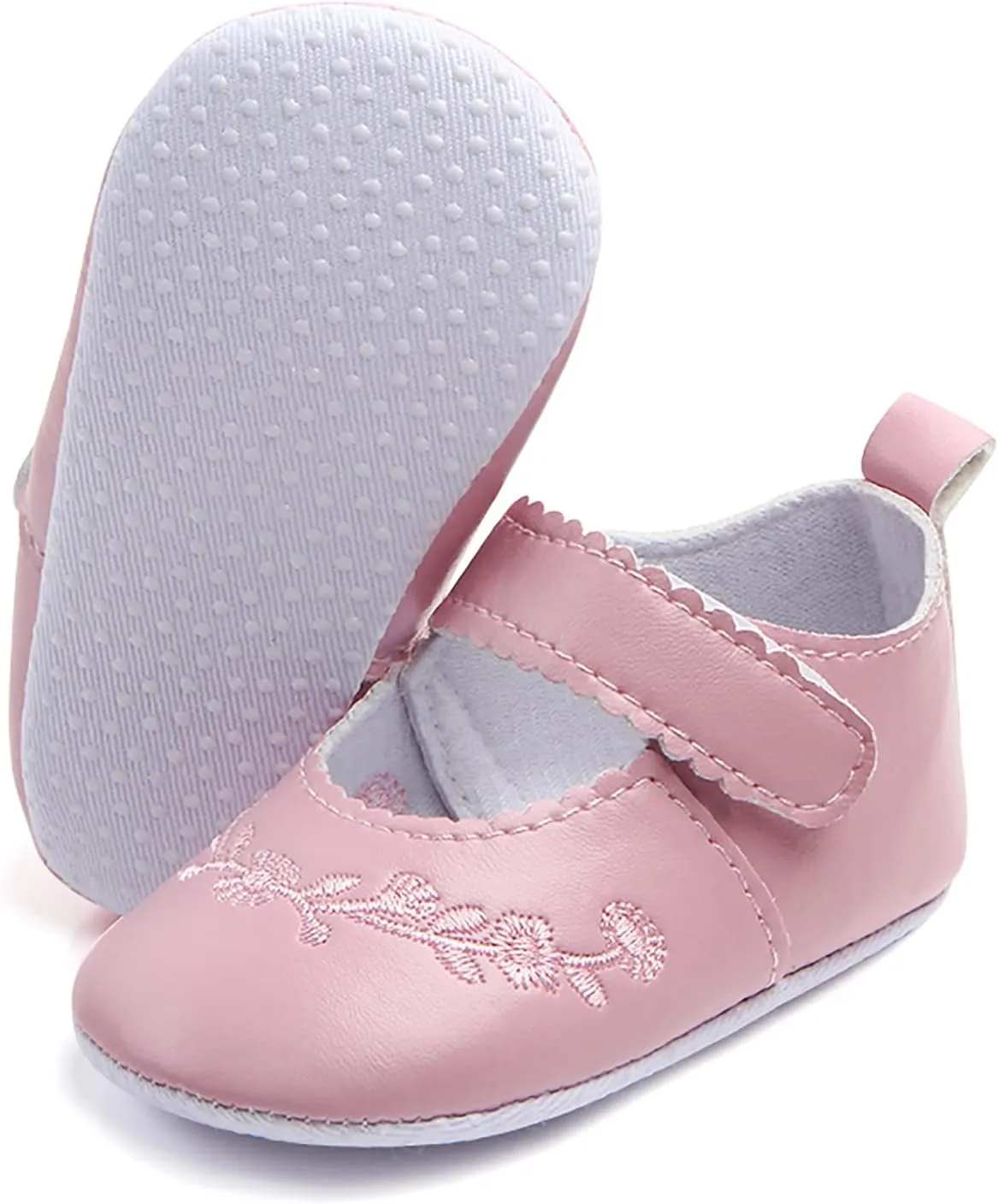 Infant Baby Girls Soft Sole Princess Wedding Dress Mary Jane Flat Newborn Light Baby Sneaker Shoes (Pink, 0-3 Months)