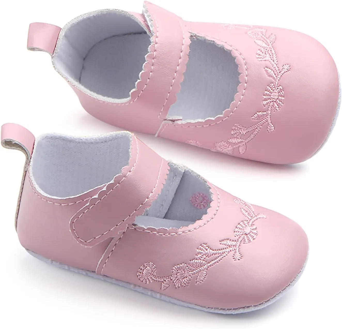 Infant Baby Girls Soft Sole Princess Wedding Dress Mary Jane Flat Newborn Light Baby Sneaker Shoes (Pink, 0-3 Months)