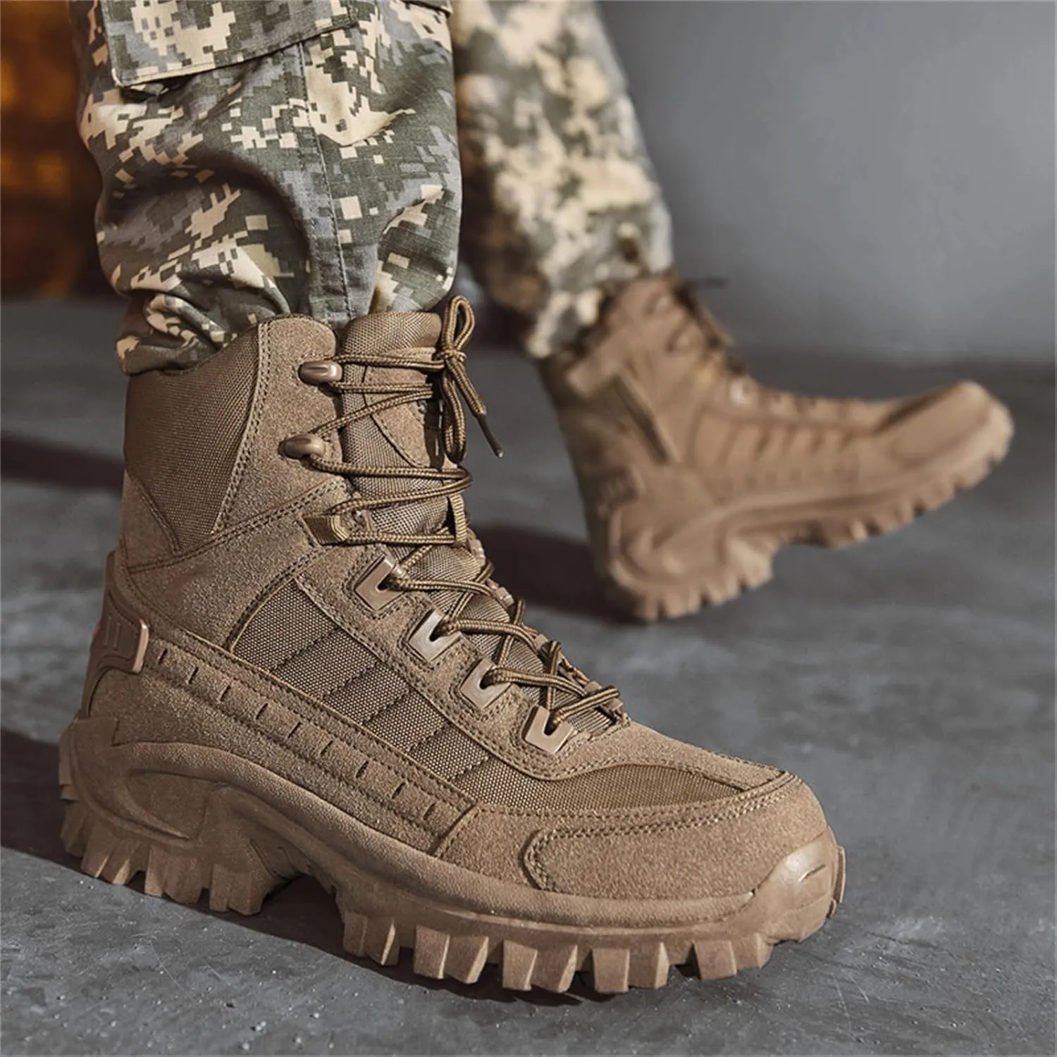 JiuQing Mens Military Boots Tactical Boots Ankle High Combat Boots Side Zip Outdoor Work Backpacking Desert Boots
