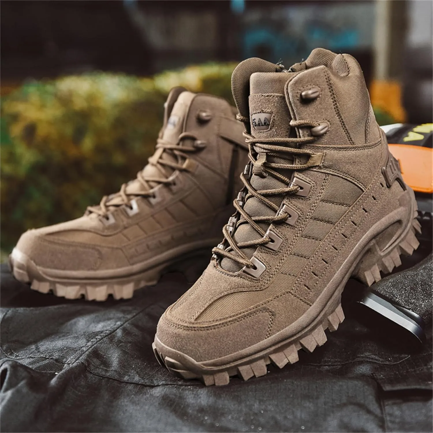 JiuQing Mens Military Boots Tactical Boots Ankle High Combat Boots Side Zip Outdoor Work Backpacking Desert Boots