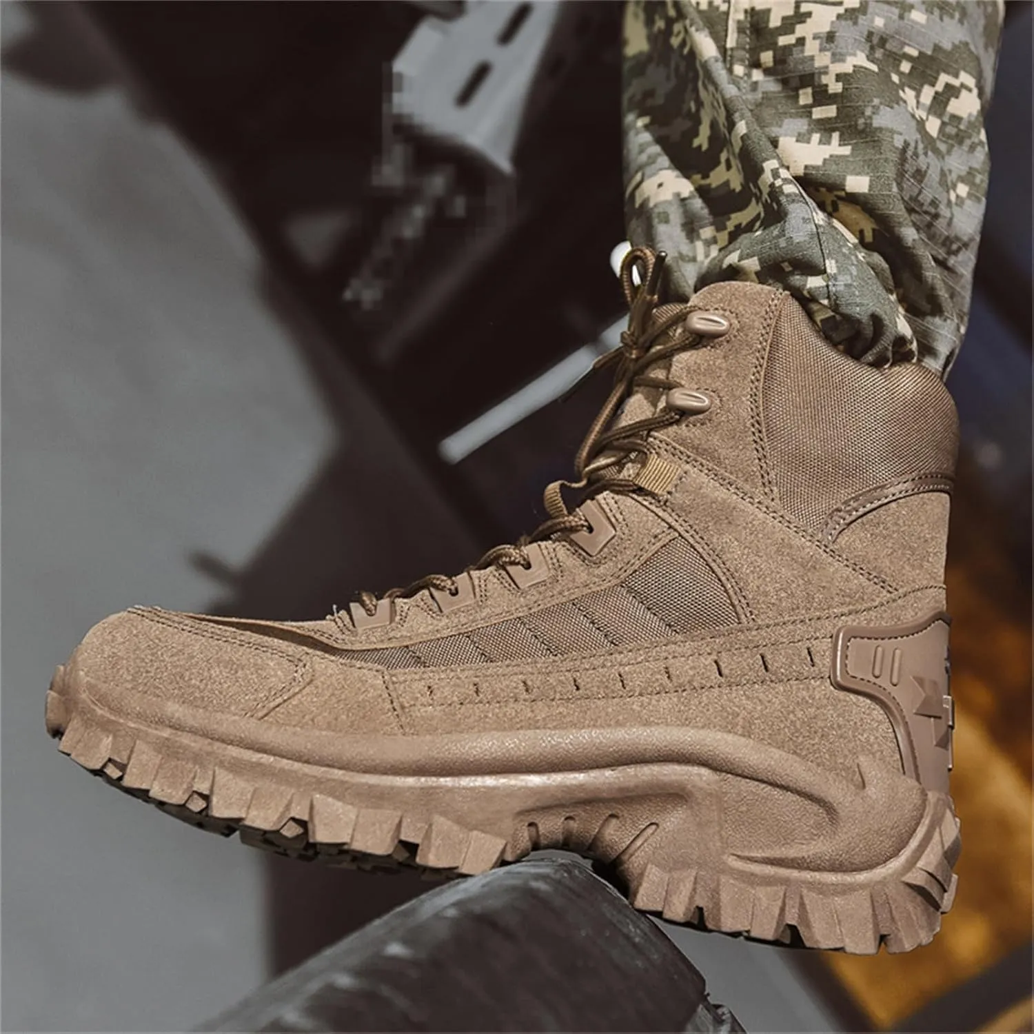 JiuQing Mens Military Boots Tactical Boots Ankle High Combat Boots Side Zip Outdoor Work Backpacking Desert Boots