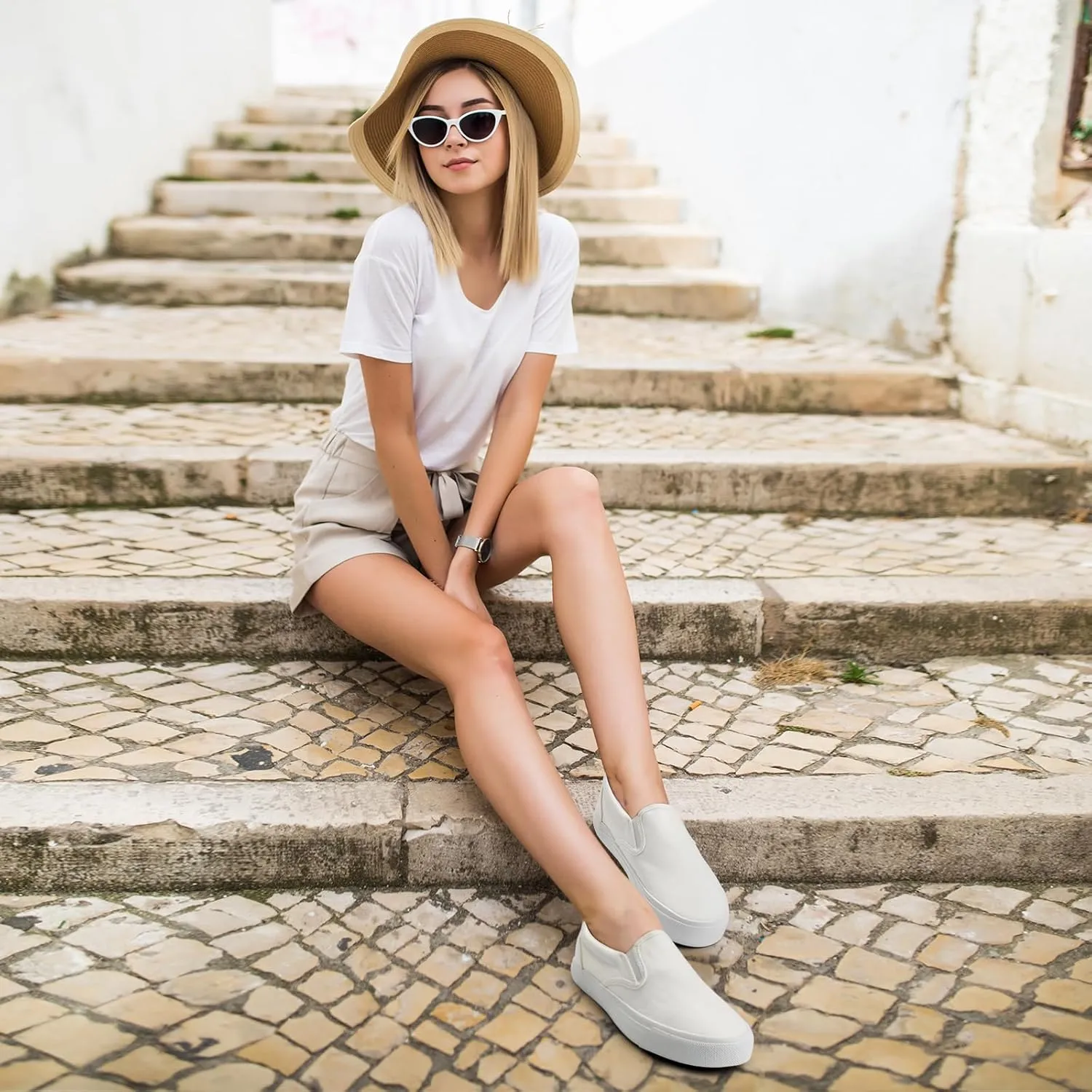 JUDIS Womens Slip on Canvas Shoes Classic Sneakers Loafers Shoes Casual Fashion Shoes