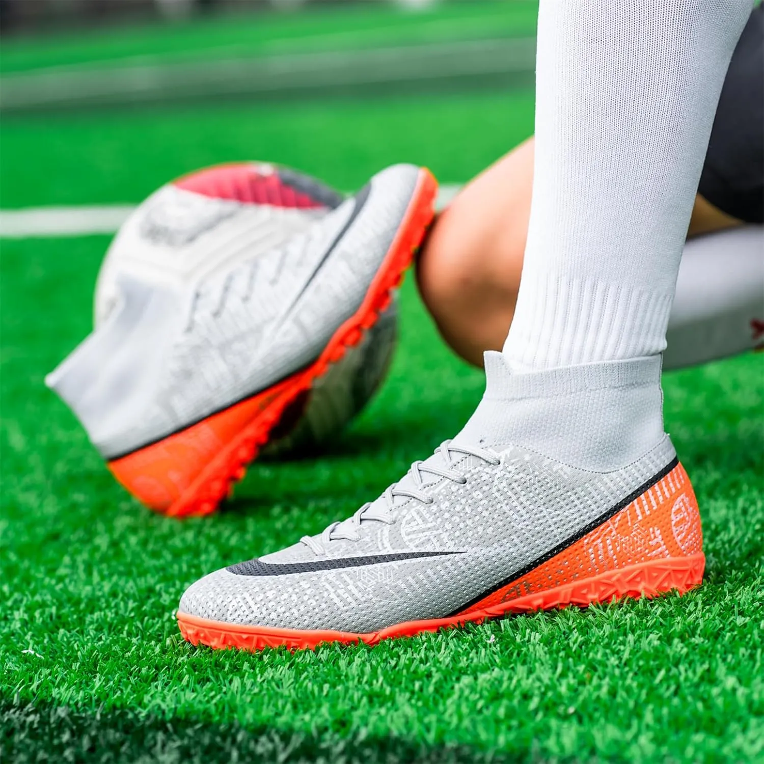 Kids Soccer Shoes Turf Boys Soccer Cleats Youth Spike TF High-Top Indoor Futsal Football Boots Athletic Sport Training