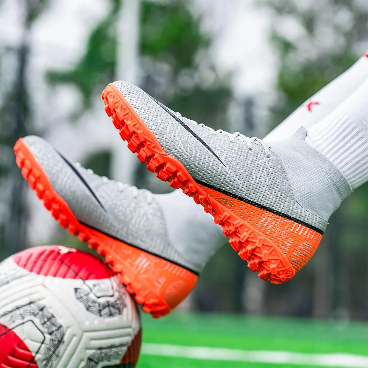Kids Soccer Shoes Turf Boys Soccer Cleats Youth Spike TF High-Top Indoor Futsal Football Boots Athletic Sport Training