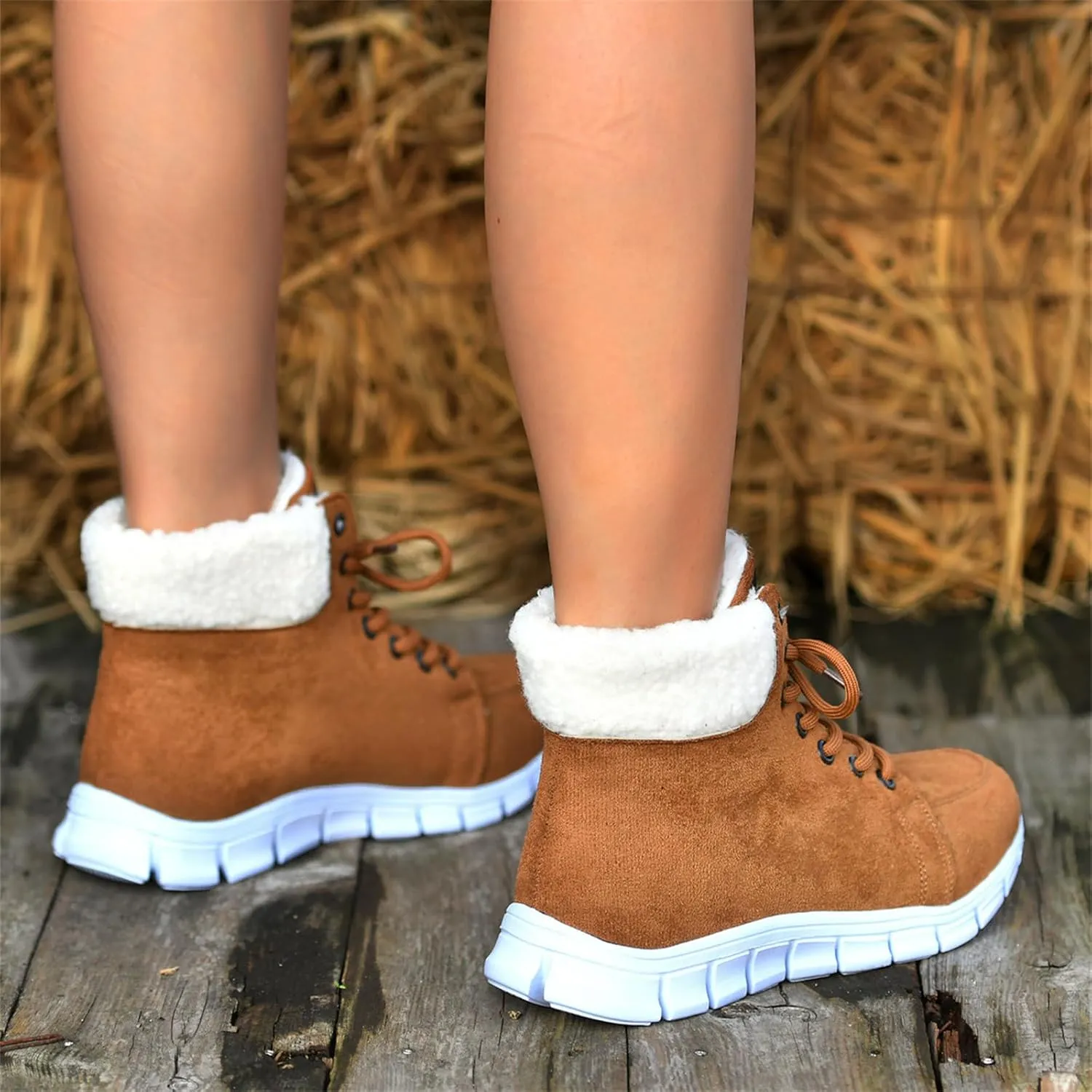 Ladmiple Boots For Women 2024 Ankle Booties Snow Boots Winter Warm Fur Lined Anti-Slip Outdoor Slip On Comfortable Warm Shoes