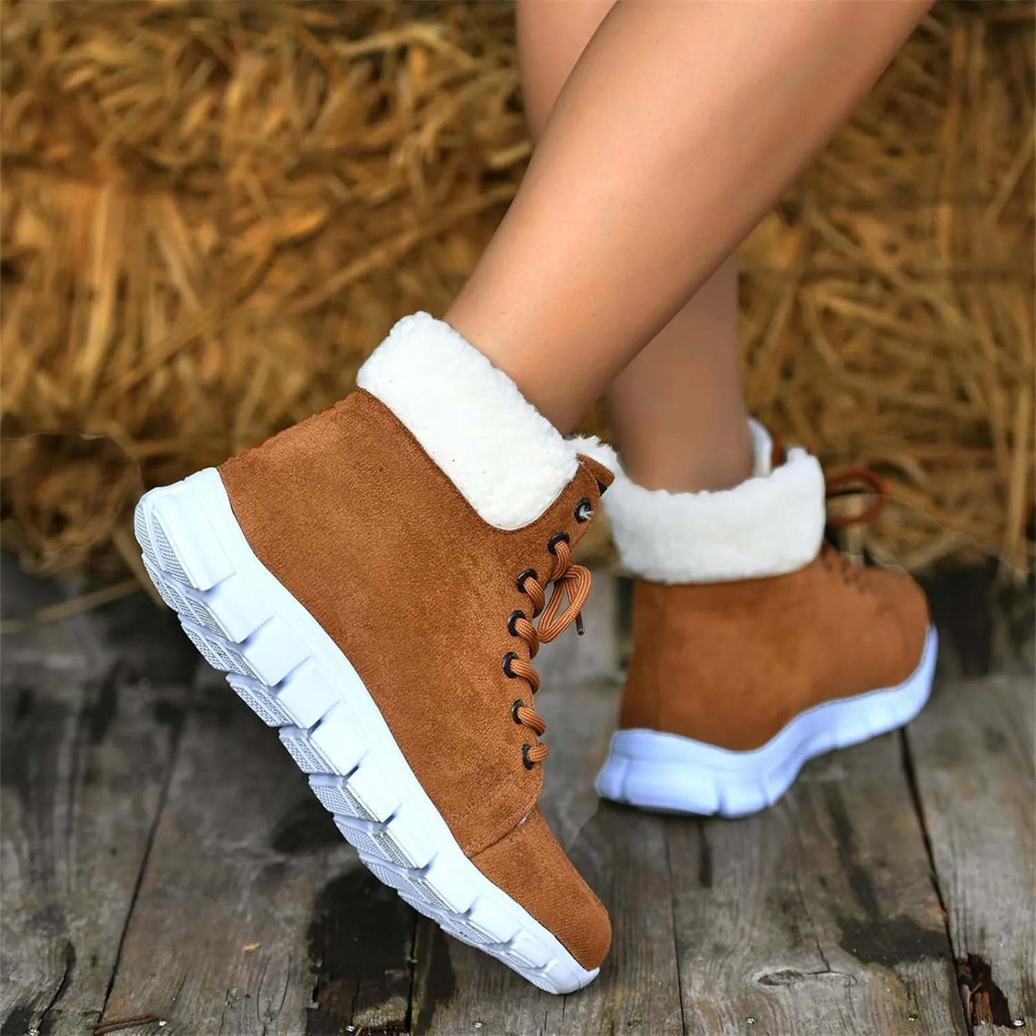 Ladmiple Boots For Women 2024 Ankle Booties Snow Boots Winter Warm Fur Lined Anti-Slip Outdoor Slip On Comfortable Warm Shoes