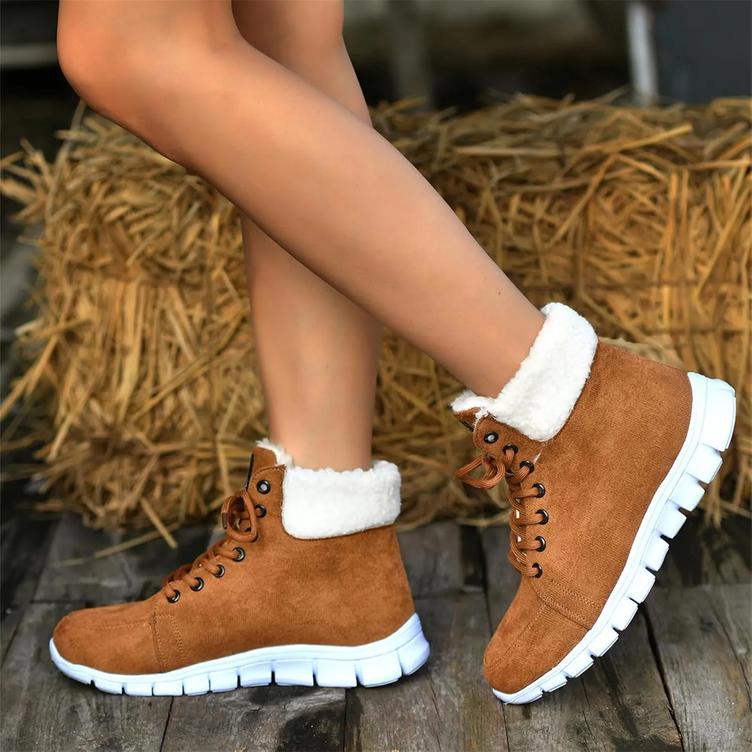 Ladmiple Boots For Women 2024 Ankle Booties Snow Boots Winter Warm Fur Lined Anti-Slip Outdoor Slip On Comfortable Warm Shoes