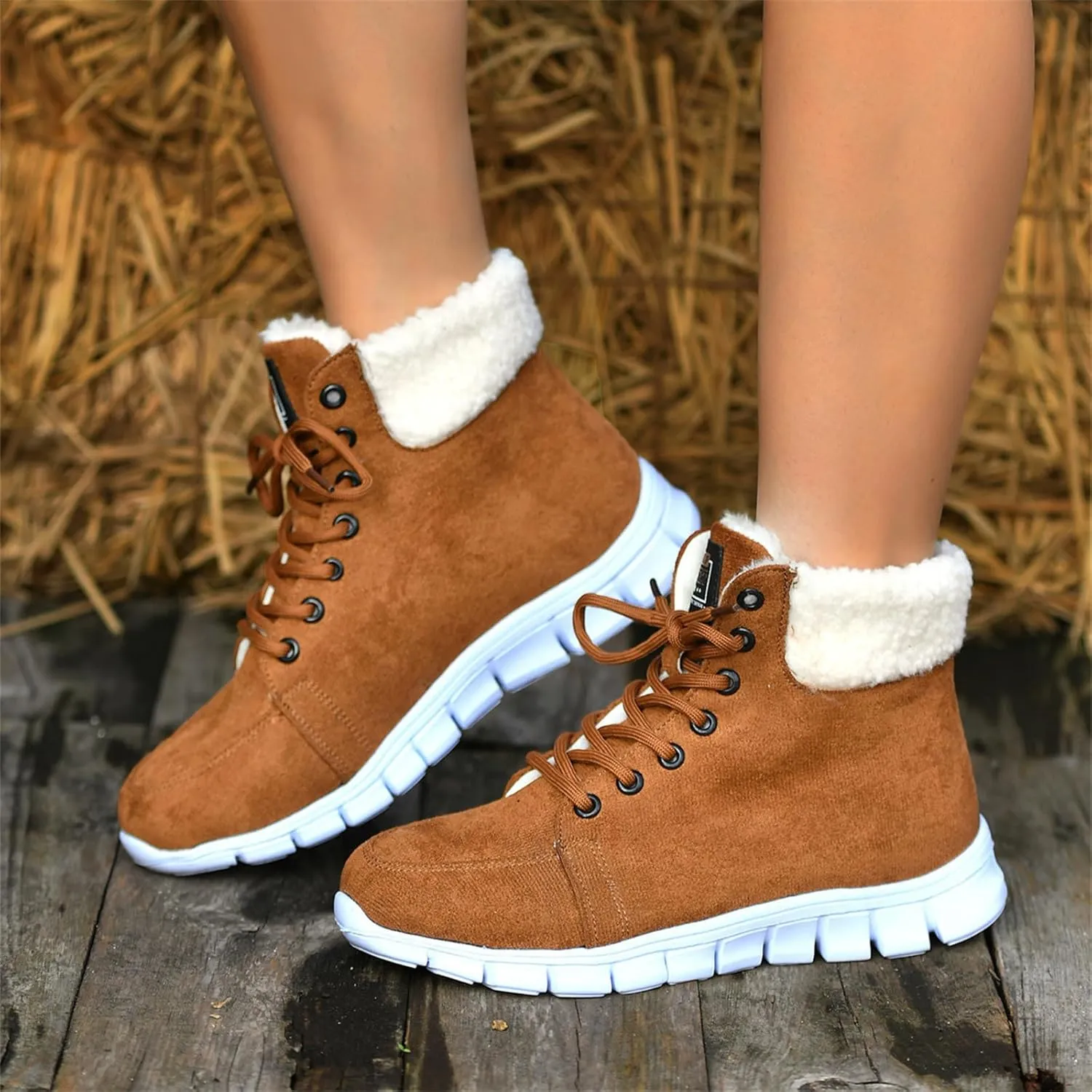 Ladmiple Boots For Women 2024 Ankle Booties Snow Boots Winter Warm Fur Lined Anti-Slip Outdoor Slip On Comfortable Warm Shoes