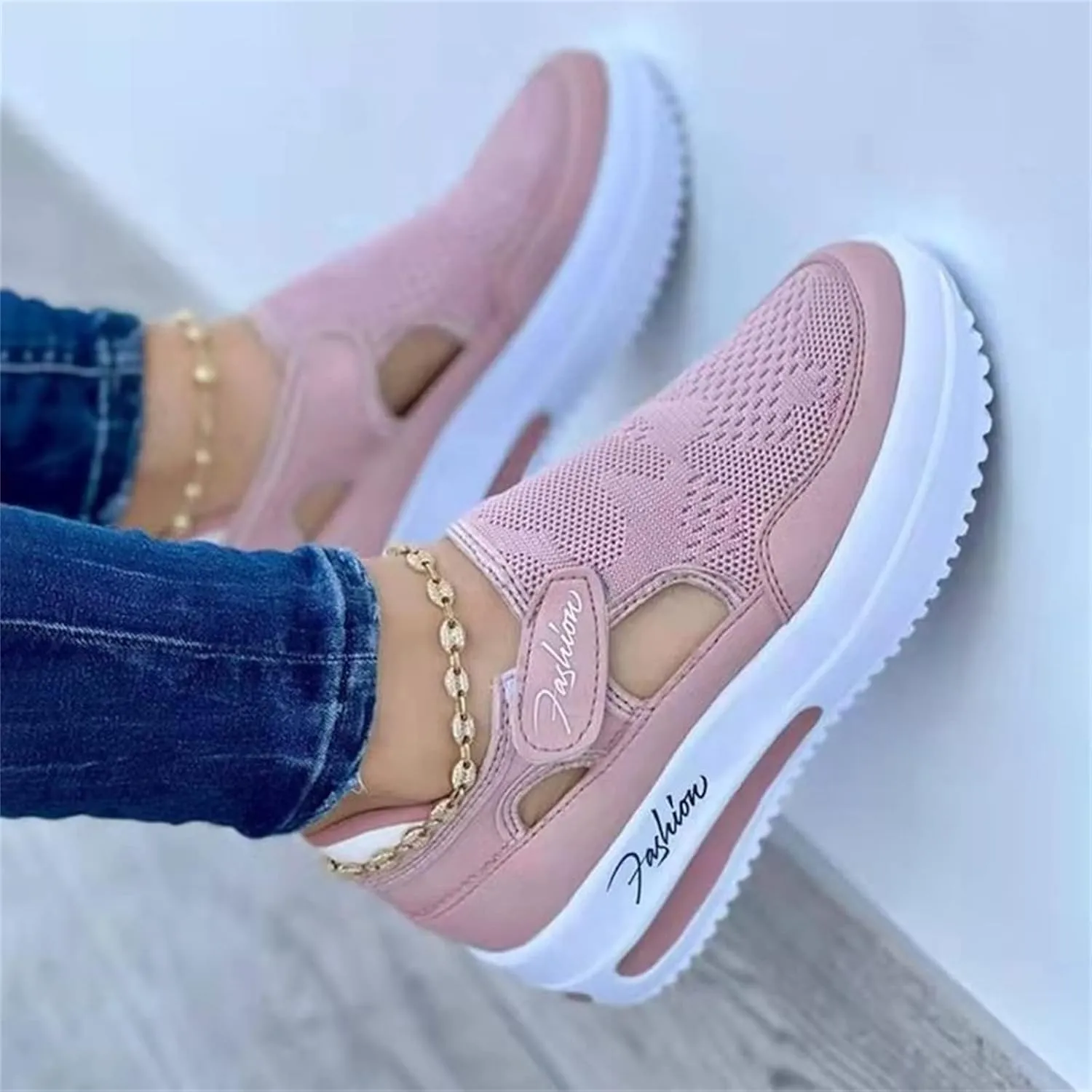 Ladmiple Shoes For Women Sneakers Trendy Slip On Walking Shoes Non Slip Lightweight Fashion Lace Up Platform Loafers