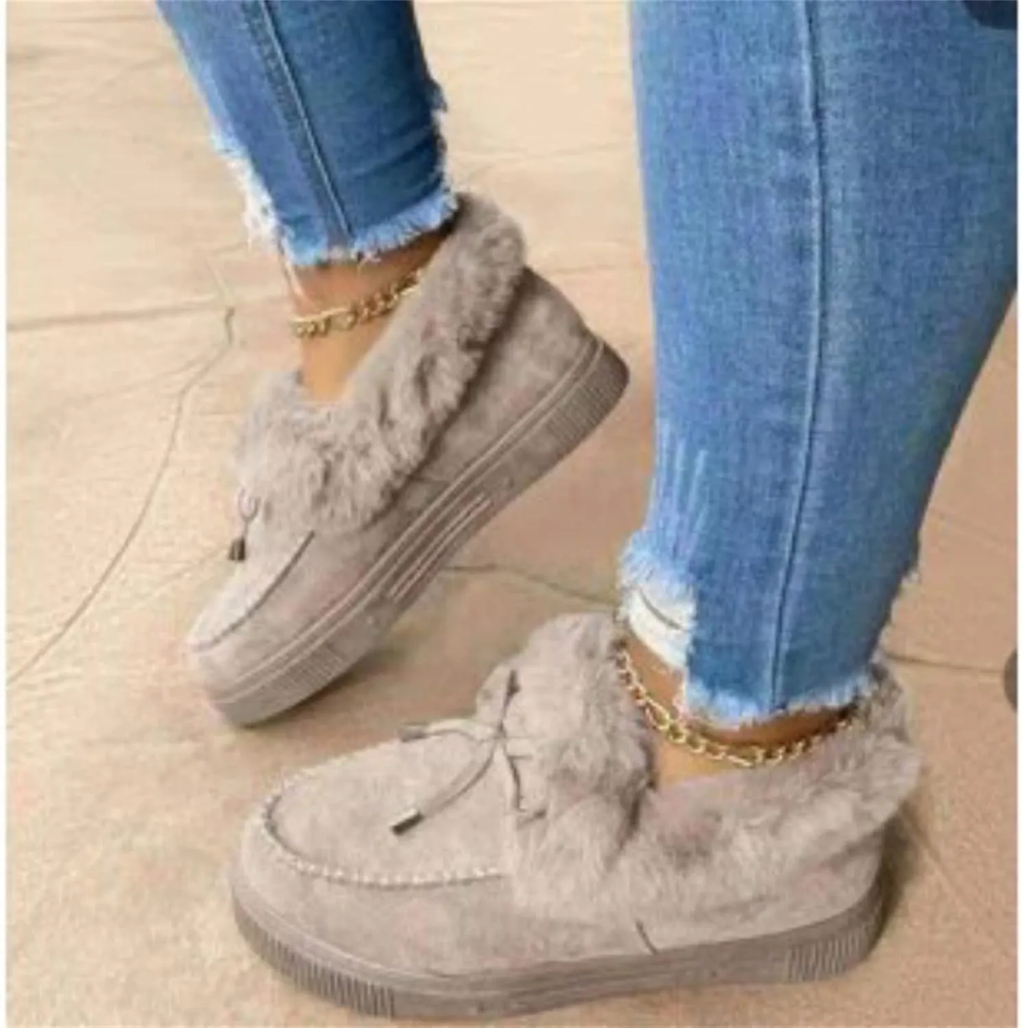 Ladmiple Winter Boots For Women 2024 Fashion Snow Warm Ankle Booties Fur Lined Anti-Slip Outdoor Slip On Loafers Shoes