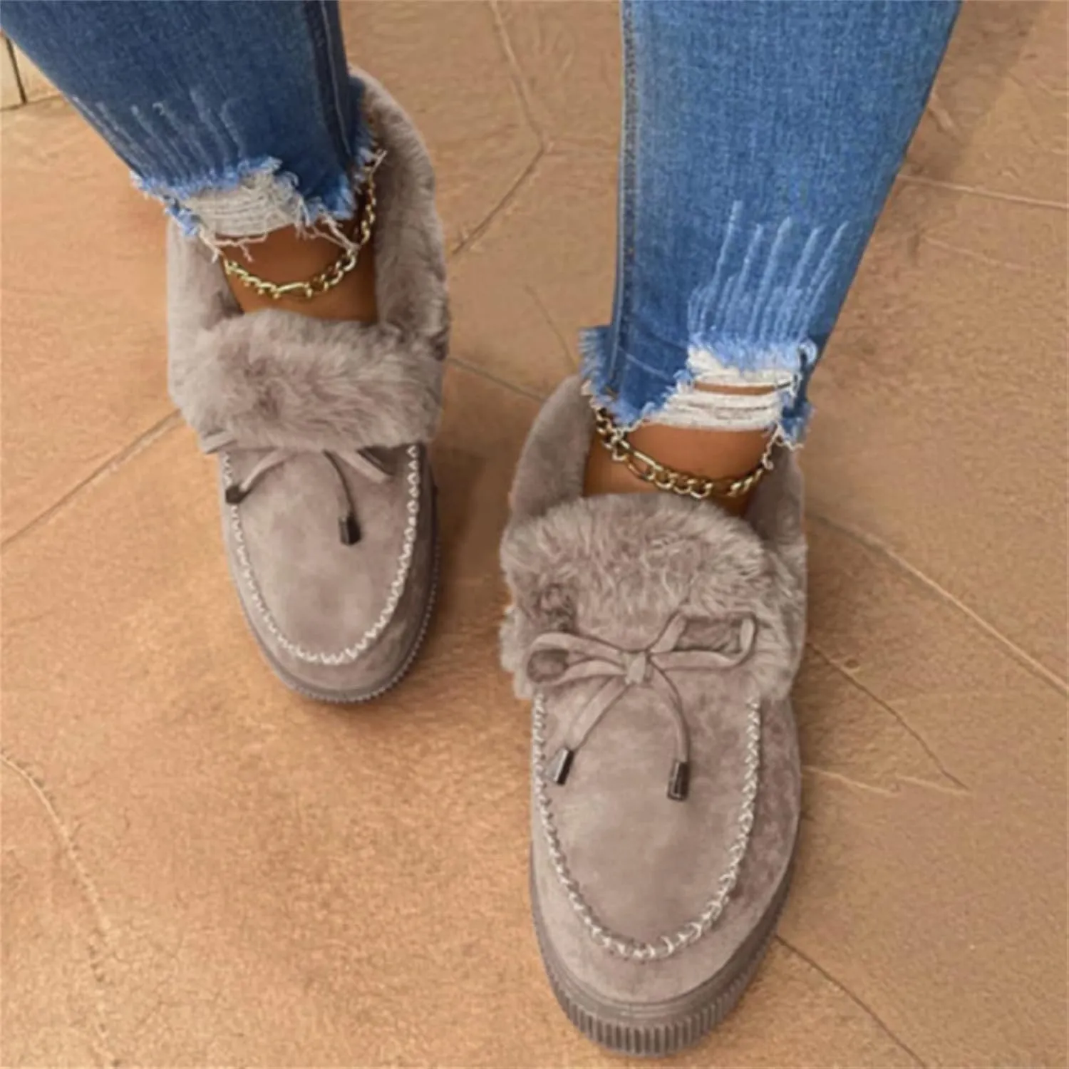 Ladmiple Winter Boots For Women 2024 Fashion Snow Warm Ankle Booties Fur Lined Anti-Slip Outdoor Slip On Loafers Shoes