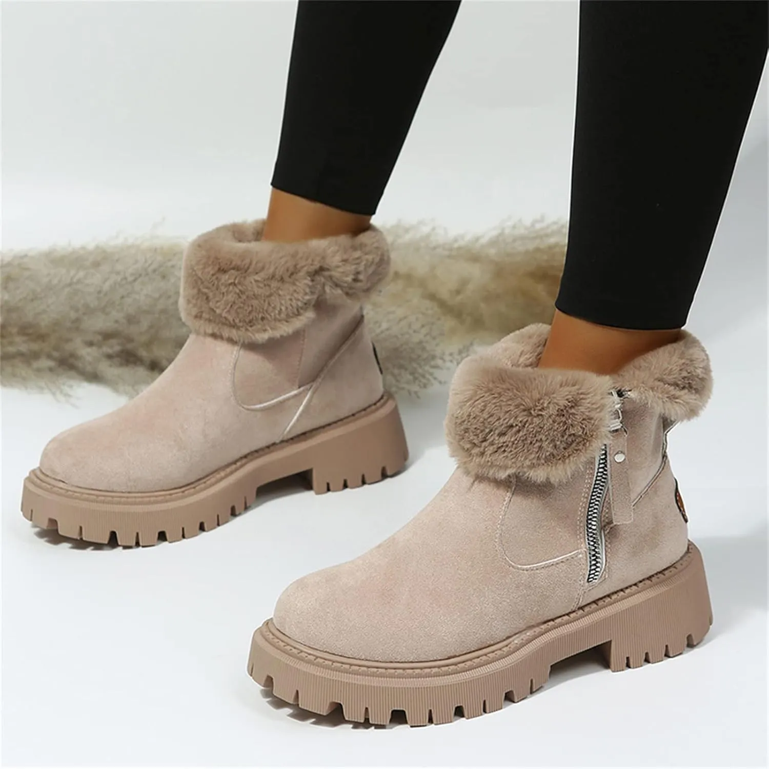 Ladmiple Winter Fashion Boots For Women 2024 High-top Snow Boots Slip on Warm Outdoor Fur Lined Ankle Booties Loafers Shoes