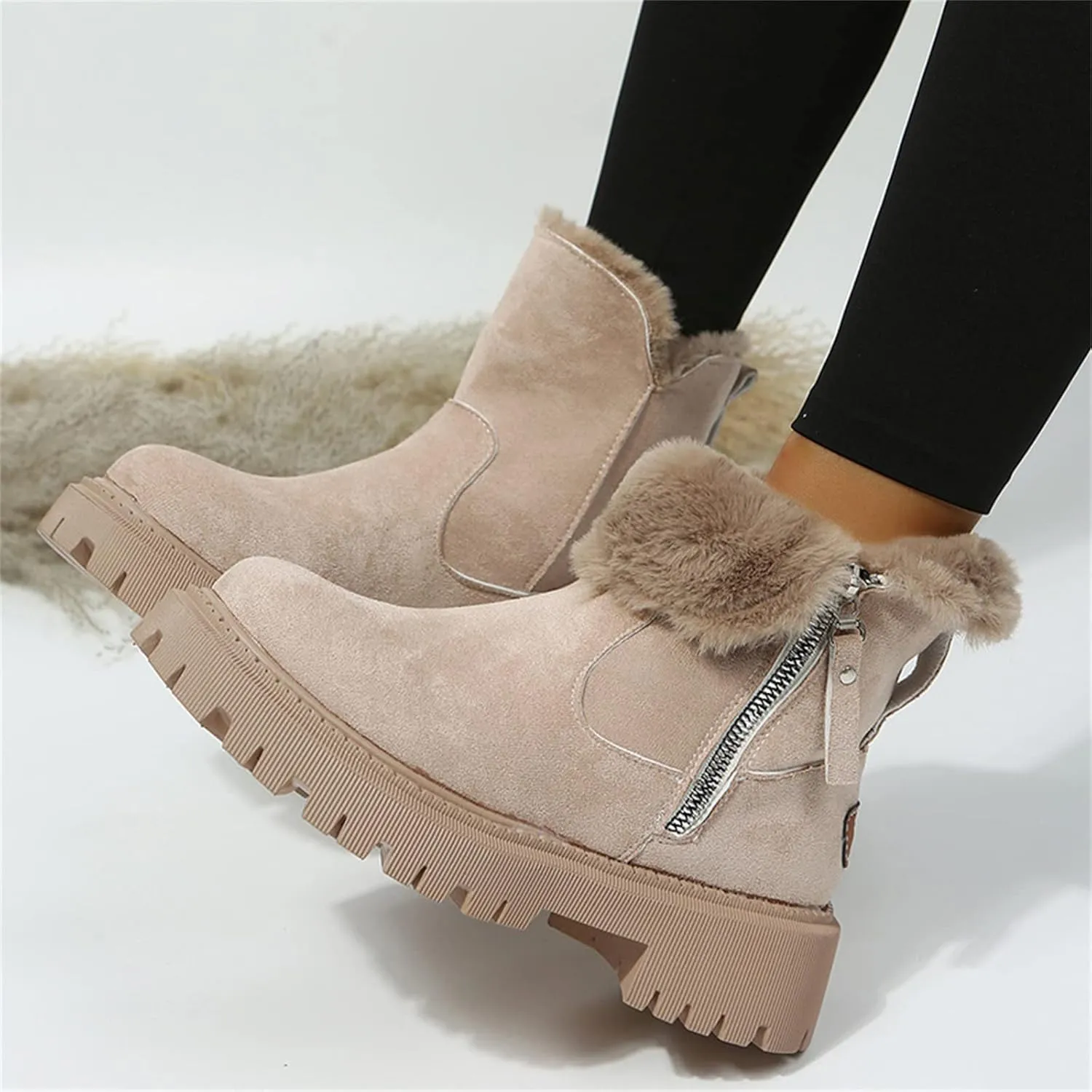 Ladmiple Winter Fashion Boots For Women 2024 High-top Snow Boots Slip on Warm Outdoor Fur Lined Ankle Booties Loafers Shoes