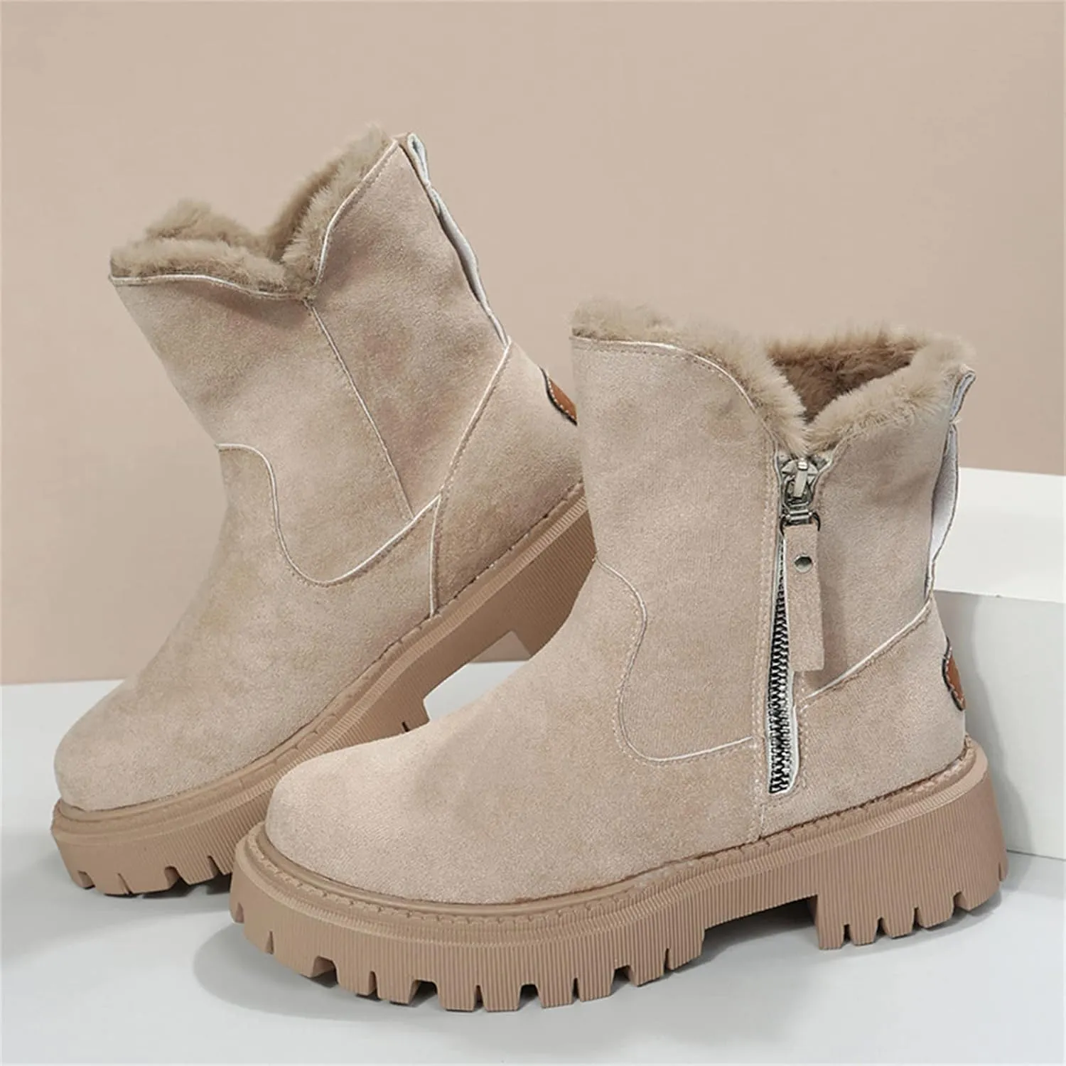 Ladmiple Winter Fashion Boots For Women 2024 High-top Snow Boots Slip on Warm Outdoor Fur Lined Ankle Booties Loafers Shoes