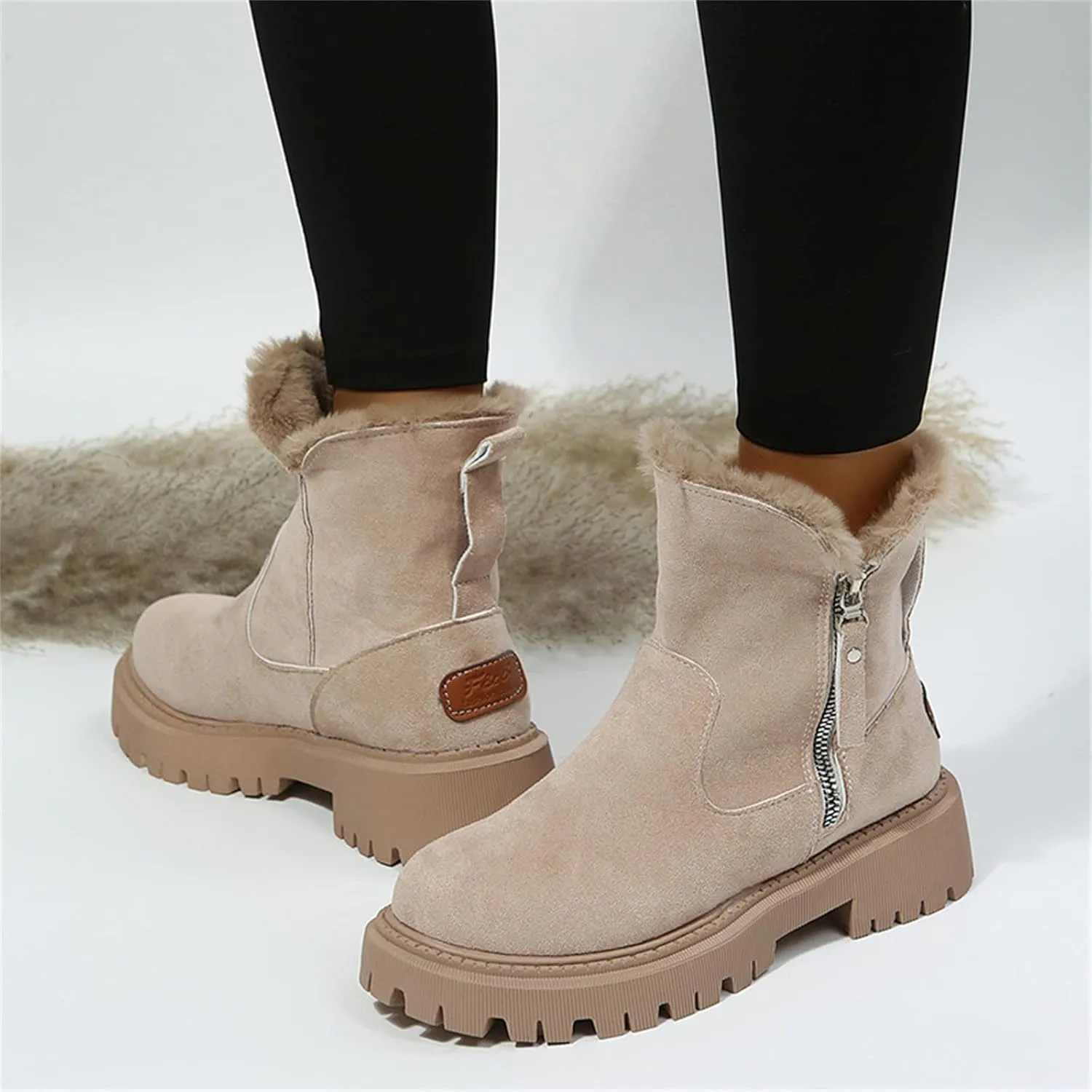 Ladmiple Winter Fashion Boots For Women 2024 High-top Snow Boots Slip on Warm Outdoor Fur Lined Ankle Booties Loafers Shoes