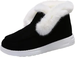 Ladmiple Women Snow Boots White Womens Casual Slip-on Warm Loafers Shoes Faux Fur-Lined Comfortable Lightweight Winter Snow Ankle Boots Outdoor Walking Shoes