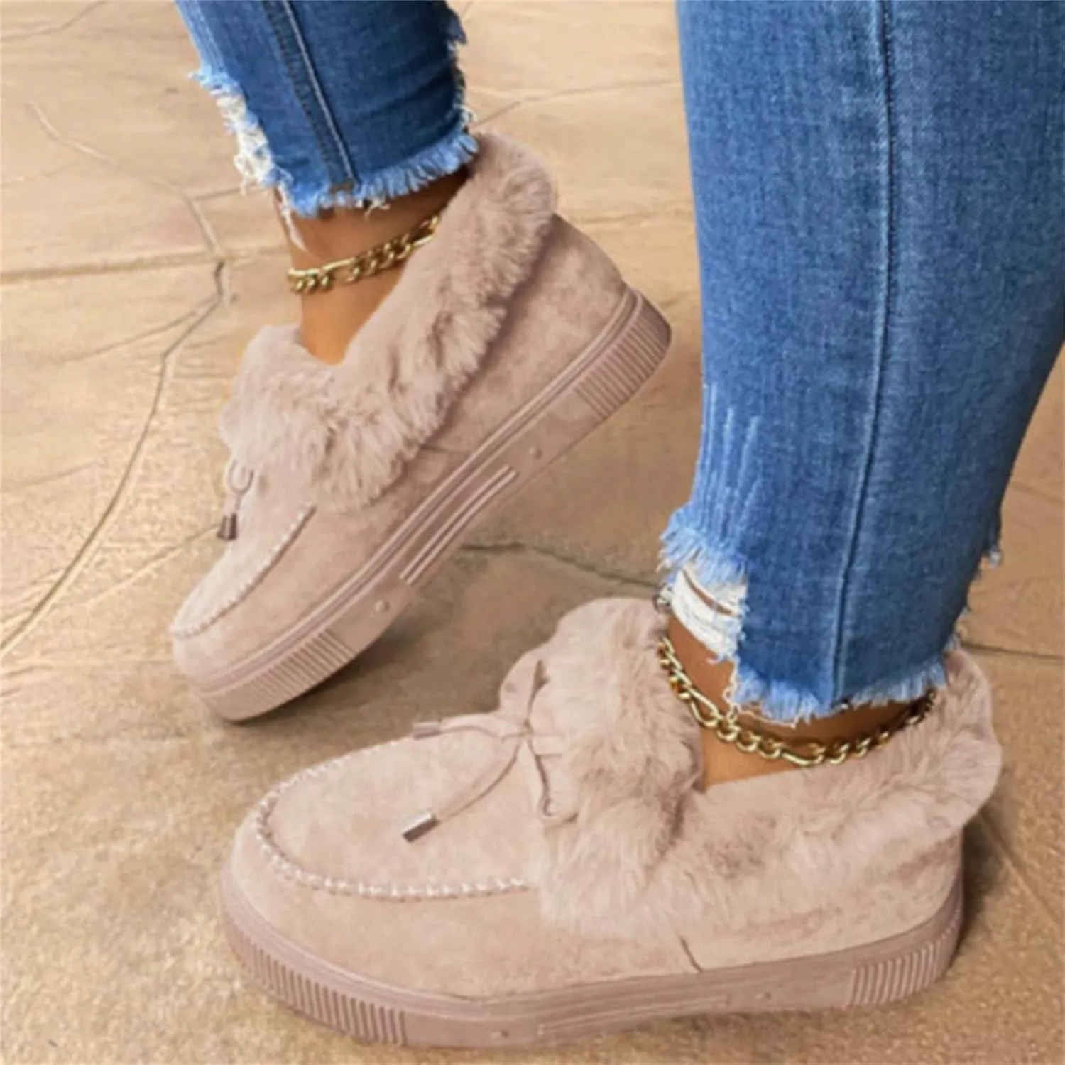 Lausiuoe Winter Boots For Women Fashion 2022 Fuzzy Ankle Bootie Warm Fluffy Silp On Casual Loafers House Shoes Slippers