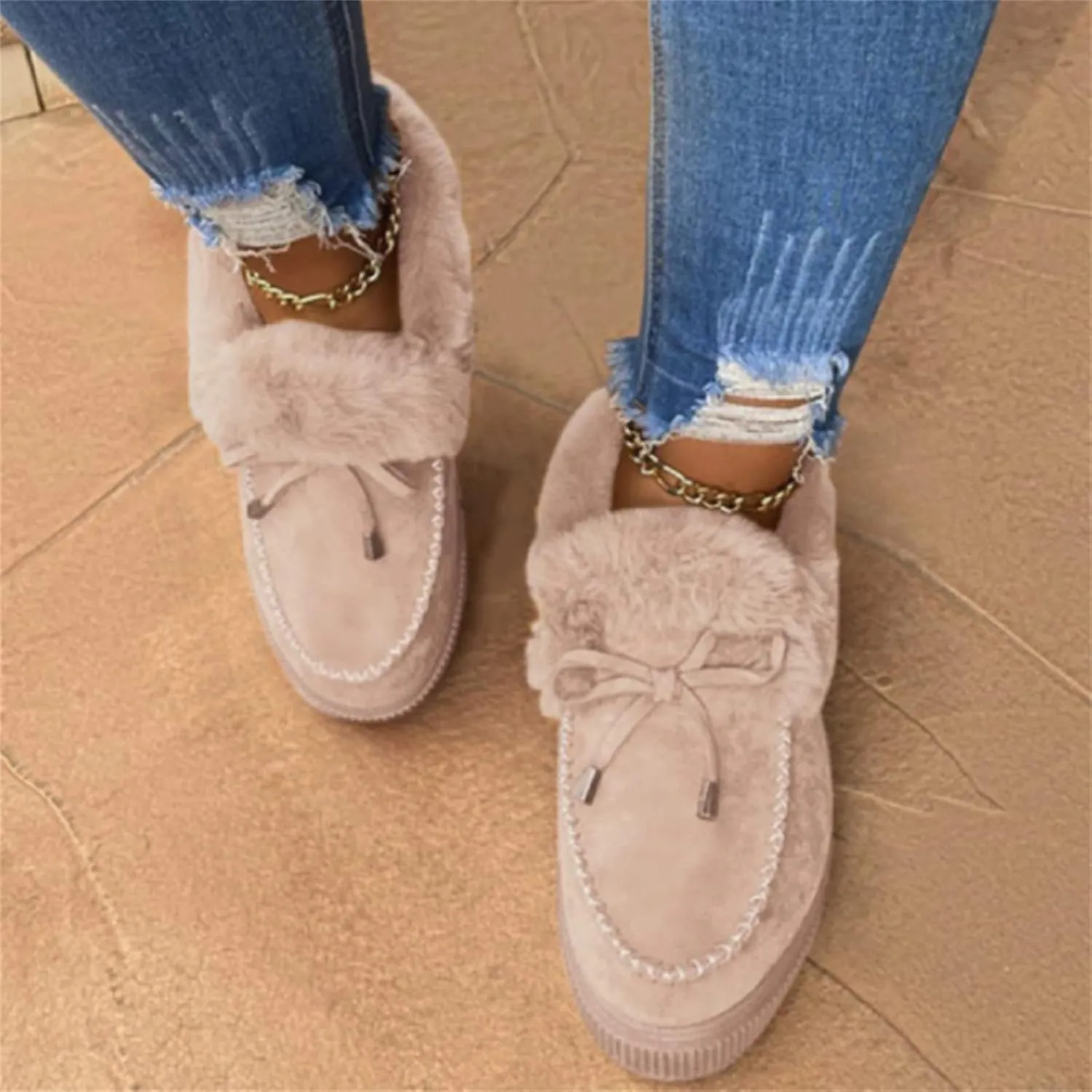 Lausiuoe Winter Boots For Women Fashion 2022 Fuzzy Ankle Bootie Warm Fluffy Silp On Casual Loafers House Shoes Slippers