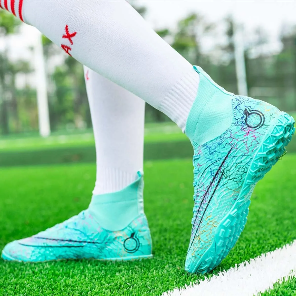 MEBAMY Unisex High top Soccer Boots Outdoor Athletic Sneaker Turf Football Shoes SD