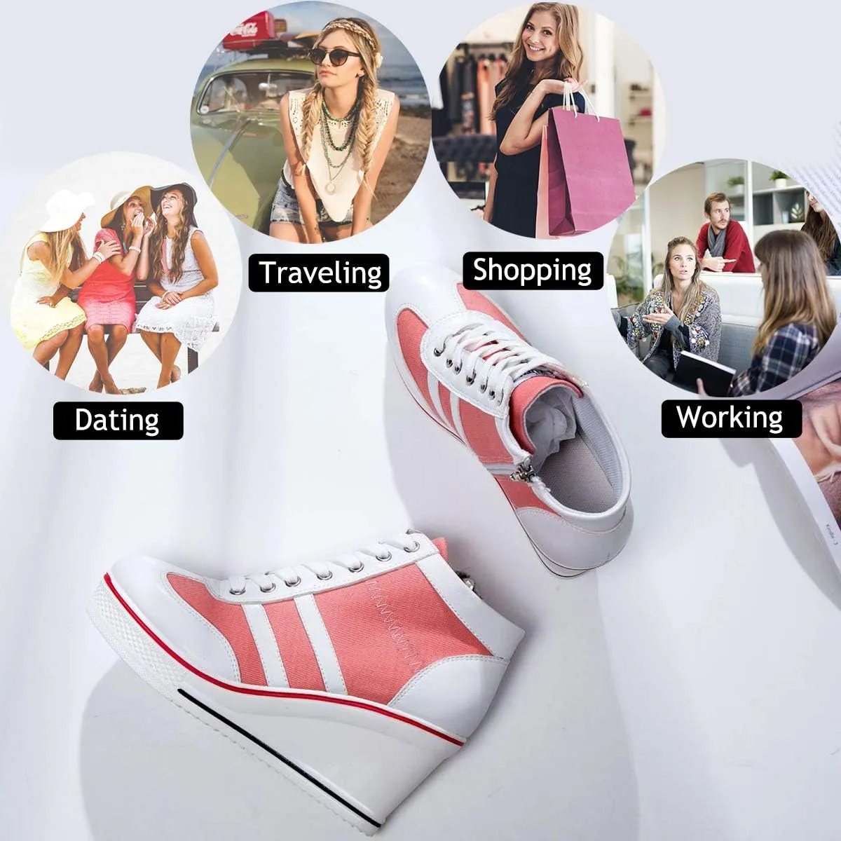 Mei MACLEOD Women Wedge Sneakers Platform Wedge High Heel Sneakers Ankle Booties Casual Canvas Shoes
