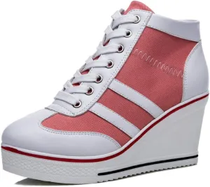 Mei MACLEOD Women Wedge Sneakers Platform Wedge High Heel Sneakers Ankle Booties Casual Canvas Shoes