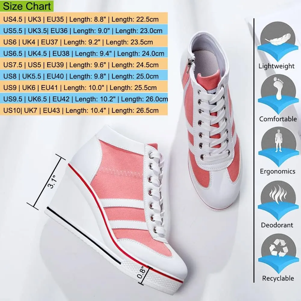 Mei MACLEOD Women Wedge Sneakers Platform Wedge High Heel Sneakers Ankle Booties Casual Canvas Shoes