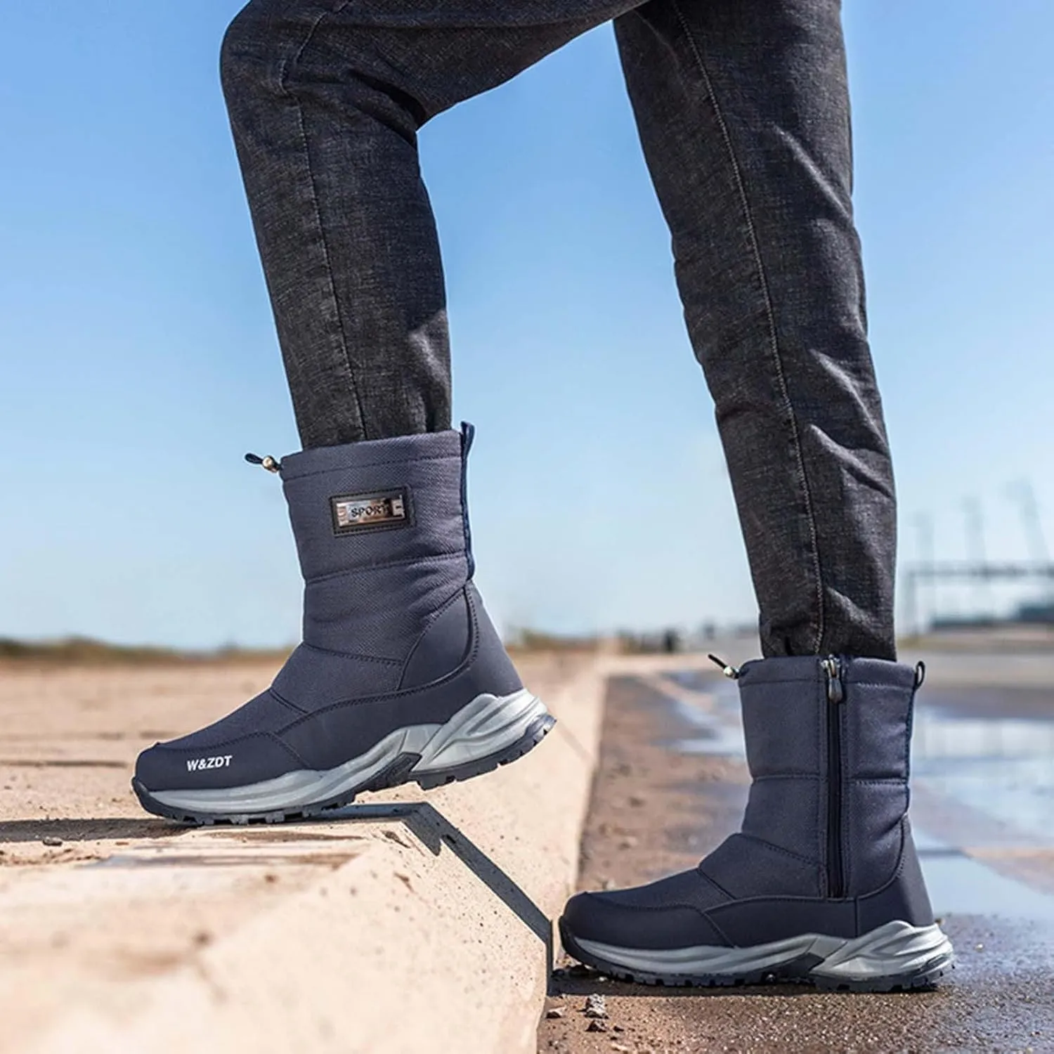 Men Work Boots with Zipper Hiking Sneakers Shoes Warm Womens Working Shoes Composite Toe Waterproof Outdoor Shoes Lightweight Anti Slip Hike Grounded Footwear