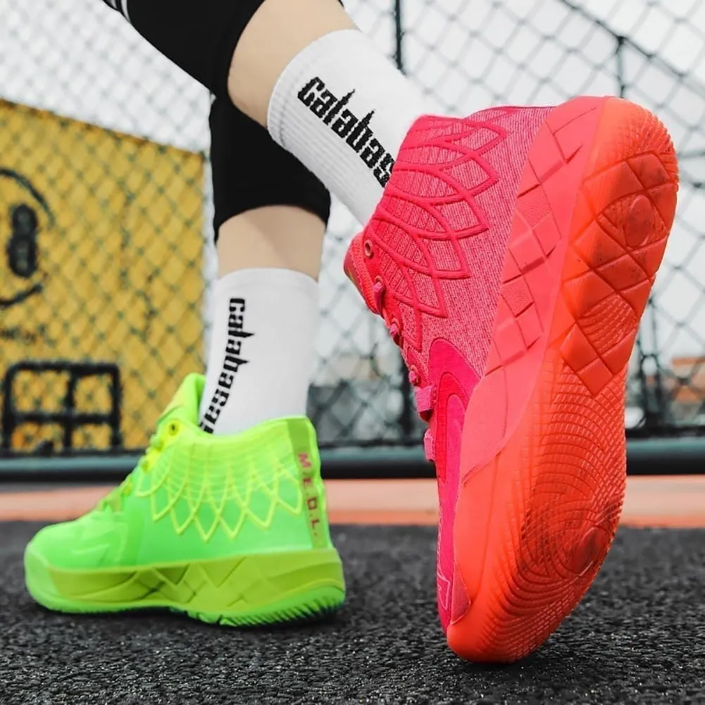 Men's Basketball Shoes with Breathable Mesh Shock-Absorbing Anti Slip Wear-Resistant Casual Fashionable Sports Training Boots