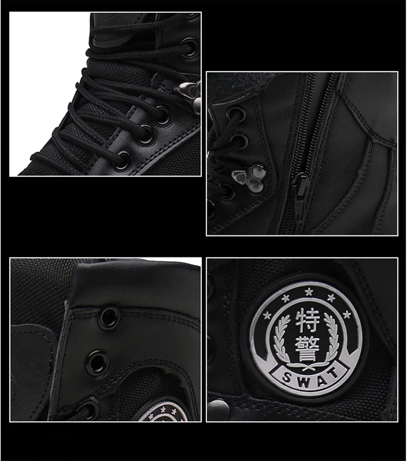 Men's Leather with Zipper Military Boots Outdoor Desert Tactical Boots, for Hiking, Hunting, Working, Walking,46