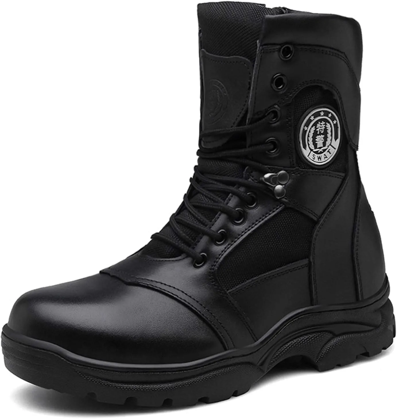 Men's Leather with Zipper Military Boots Outdoor Desert Tactical Boots, for Hiking, Hunting, Working, Walking,46