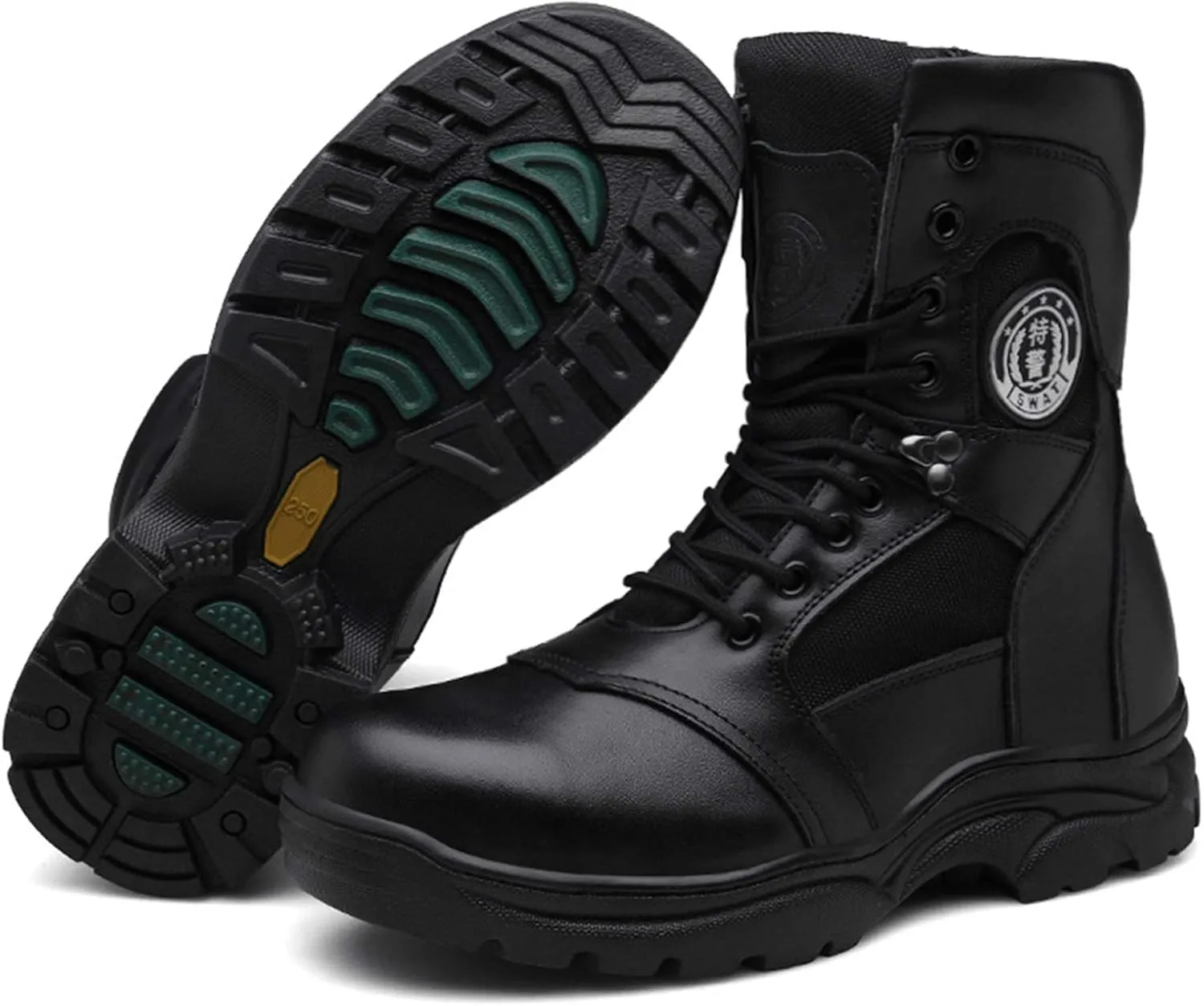 Men's Leather with Zipper Military Boots Outdoor Desert Tactical Boots, for Hiking, Hunting, Working, Walking,46