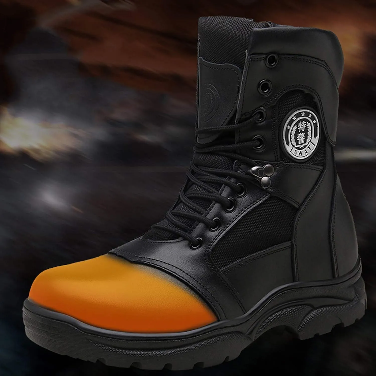 Men's Leather with Zipper Military Boots Outdoor Desert Tactical Boots, for Hiking, Hunting, Working, Walking,46