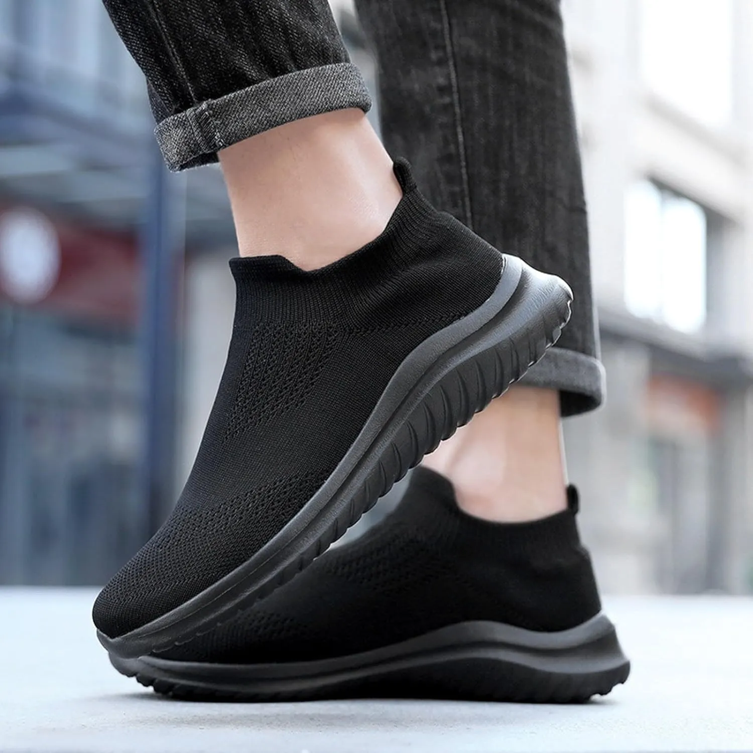 Men's Reathable Stretch Canvas Shoes Breathable Elastic Fly Woven Mesh Sneaker Hook and Loop Orthopedic Sneakers