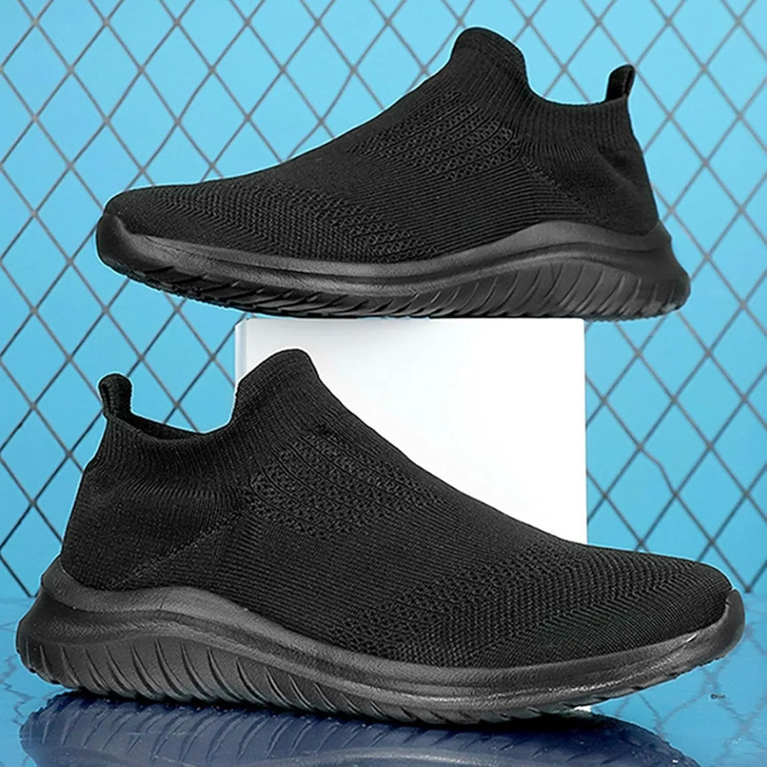 Men's Reathable Stretch Canvas Shoes Breathable Elastic Fly Woven Mesh Sneaker Hook and Loop Orthopedic Sneakers