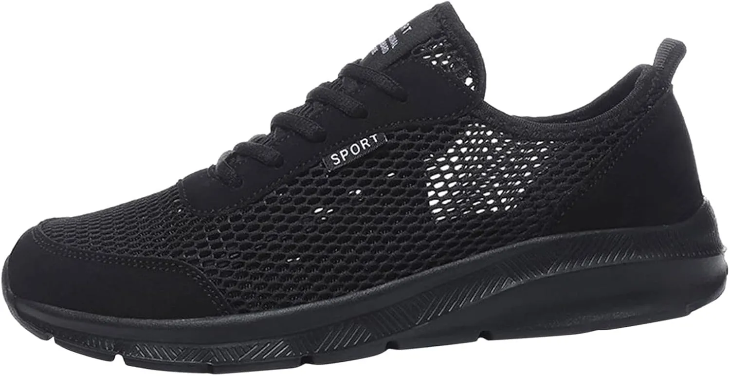 Men's Running Tennis Shoes Breathable Walking Shoes Lace Up Outdoor Casual Mesh Trainer Running (Black, 12.5)