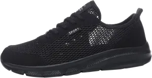 Men's Running Tennis Shoes Breathable Walking Shoes Lace Up Outdoor Casual Mesh Trainer Running (Black, 12.5)