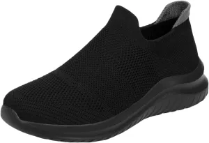 Men's Running Tennis Shoes Breathable Walking Shoes Slip on Sport Athletic Casual Mesh Trainer (Black, 11)