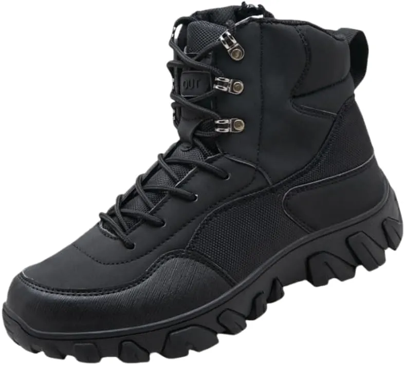 Men's Tactical Military Boots Lightweight Mid Ankle Hiking Boots Side Zip Trekking Outdoor Work Combat Boots