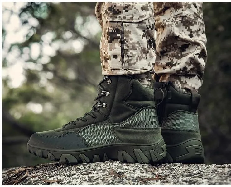 Men's Tactical Military Boots Lightweight Mid Ankle Hiking Boots Side Zip Trekking Outdoor Work Combat Boots